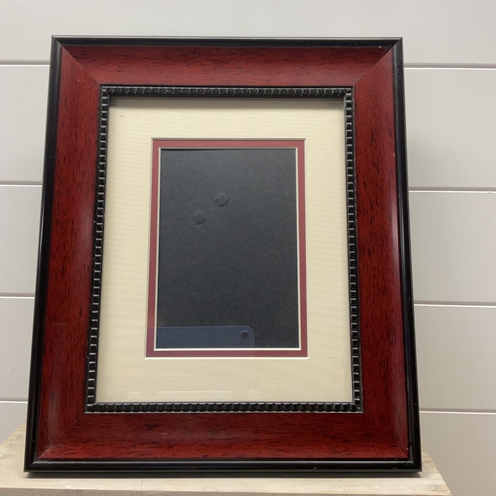 Cherry Red Wood Picture Frame 5x7 Opening Black Beaded Trim Double Mat 12x14